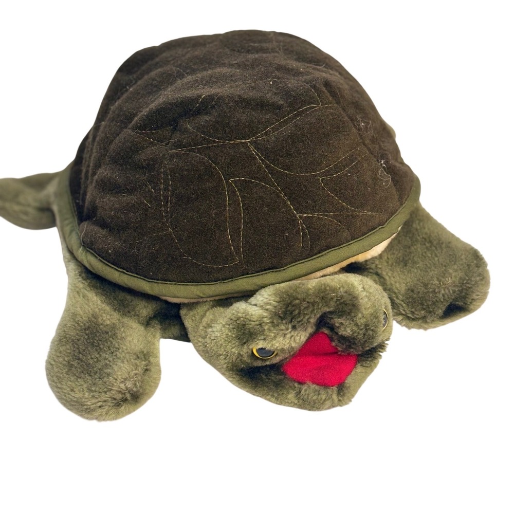 Vintage‎ Folkmanis Folktails Green Turtle Hand Puppet Quilted Brown Shell Plush